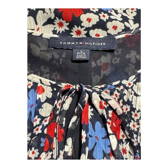 Tommy Hilfiger Women's‎ Floral Tie Neck Blouse Size Petite Small Multicolor - Picture 4 of 7